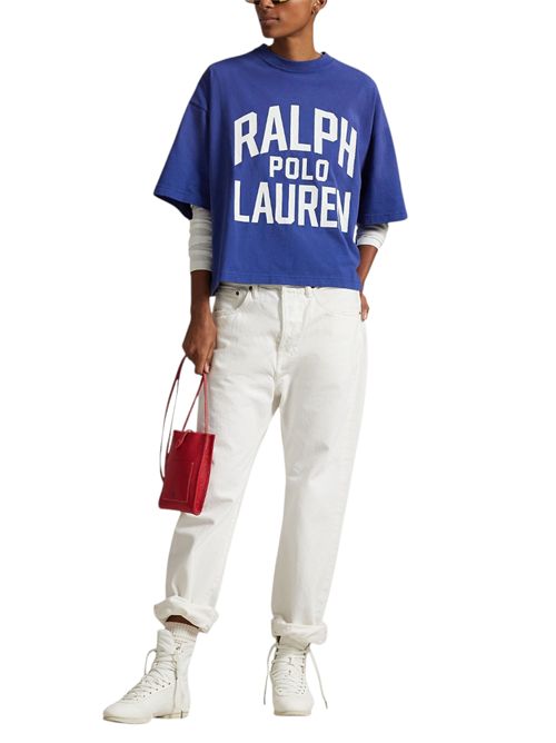felpa donna con scritta bluette e bianco Ralph Lauren | 211965118002